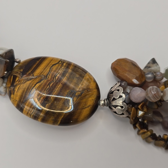 Stone Multi Strand Toggle Clasp Chunky Necklace - Picture 9 of 10